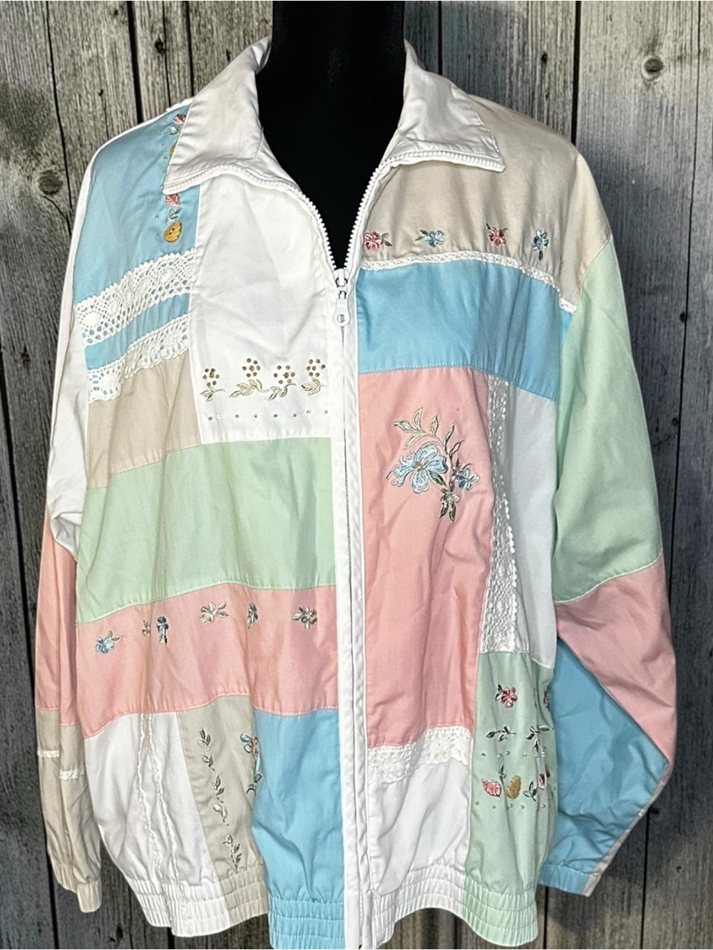 VTG Koret Francisca Patchwork Jacket Women’s XL Floral Embroidered 90s
